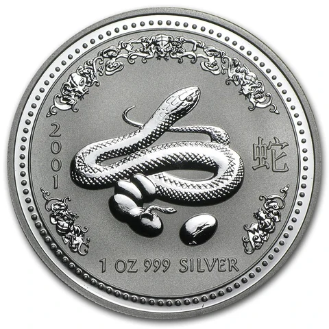 2001 Australian Lunar Series I Year of the Snake 1 oz silver bullion coin reverse