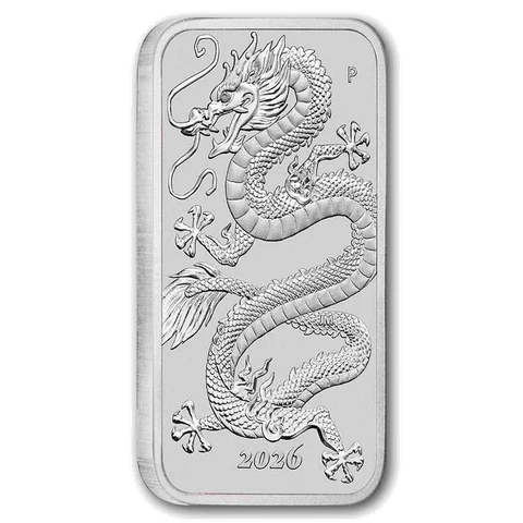 2026 Australia 1 oz Silver Rectangular Dragon standard bullion reverse from APMEX