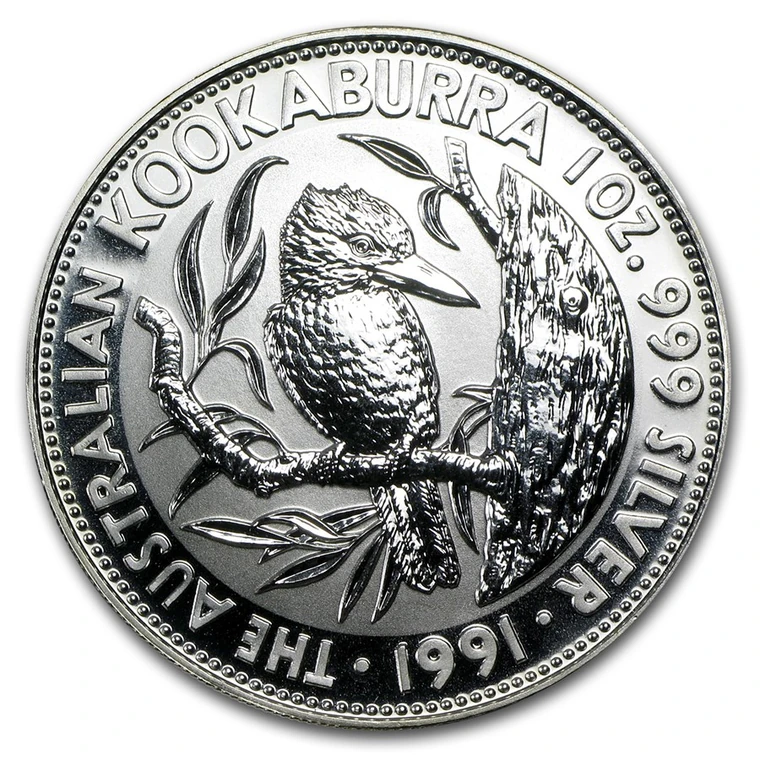 1991 Australian Silver Kookaburra 1 oz bullion coin reverse