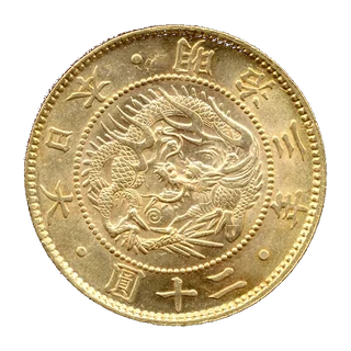 Thumbnail: Obverse and reverse of an early Meiji twenty-yen gold coin