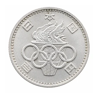 Thumbnail: Obverse and reverse of the 1964 Tokyo Olympic 100-yen silver coin