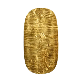 Thumbnail: Obverse and reverse of a representative Keichō Koban