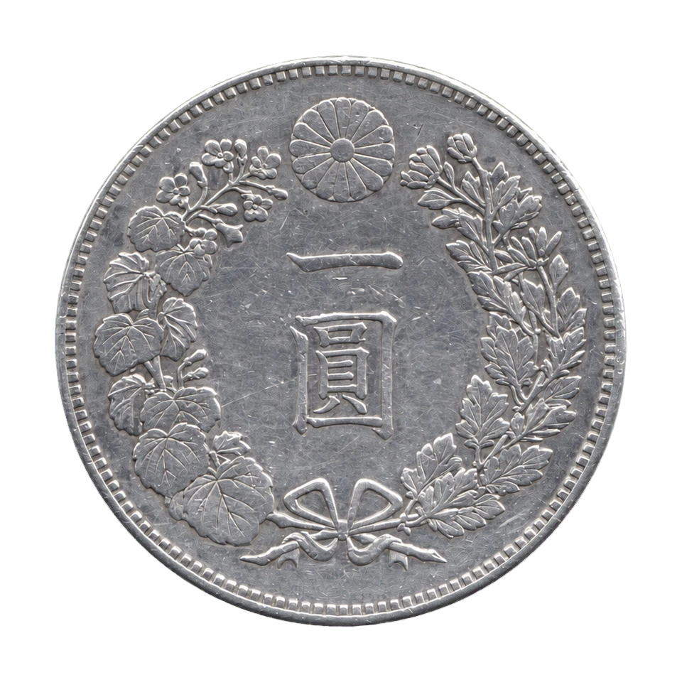Obverse of an 1889 Meiji 22 one-yen silver coin