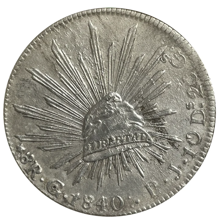 Reverse of 1840 Guanajuato Go PJ Republican Cap-and-Rays 8 Reales