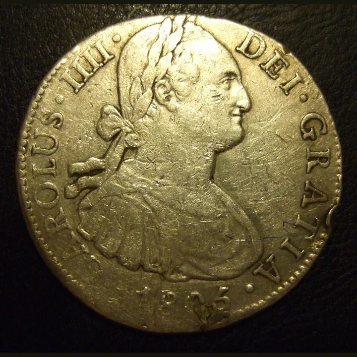 Obverse of Representative Charles IV 1805 Mexico City Portrait 8 Reales