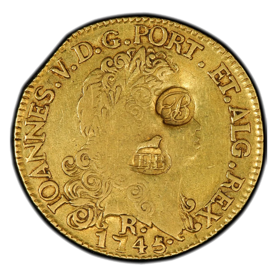 1745-R Brazil 6,400 reis with Ephraim Brasher countermark obverse